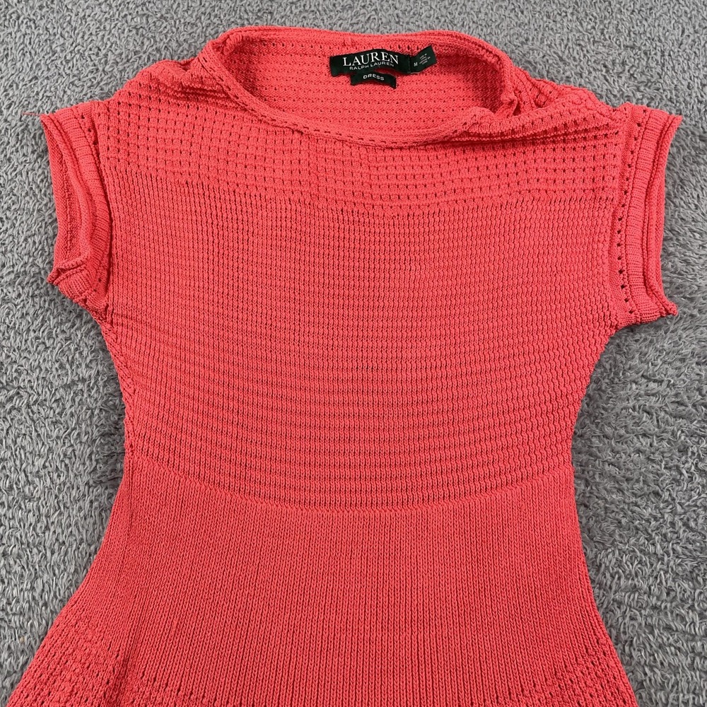 Lauren Ralph Lauren Dress Womens Medium Coral Knit Fit & Flare Short Sleeve